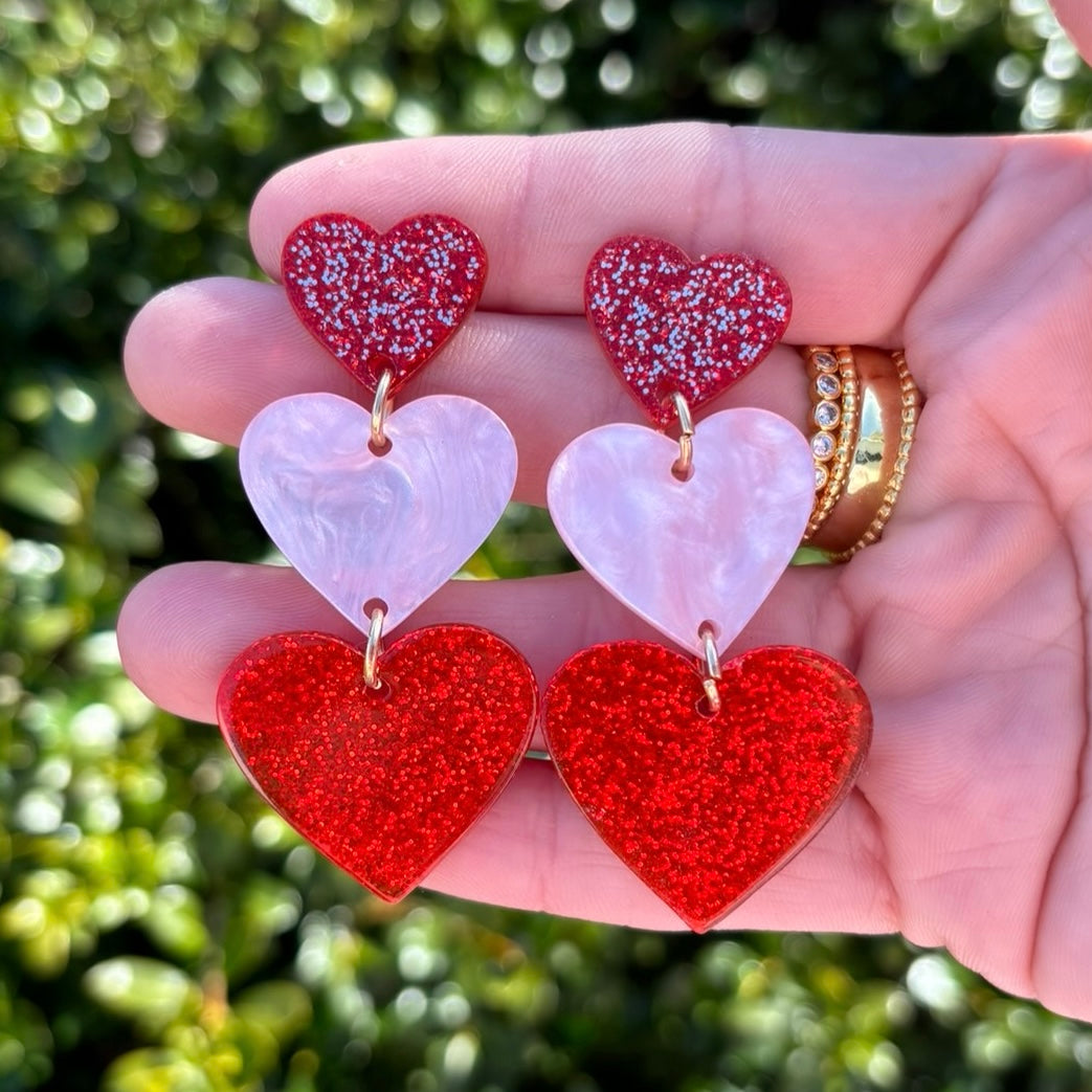 Triple Heart Earrings