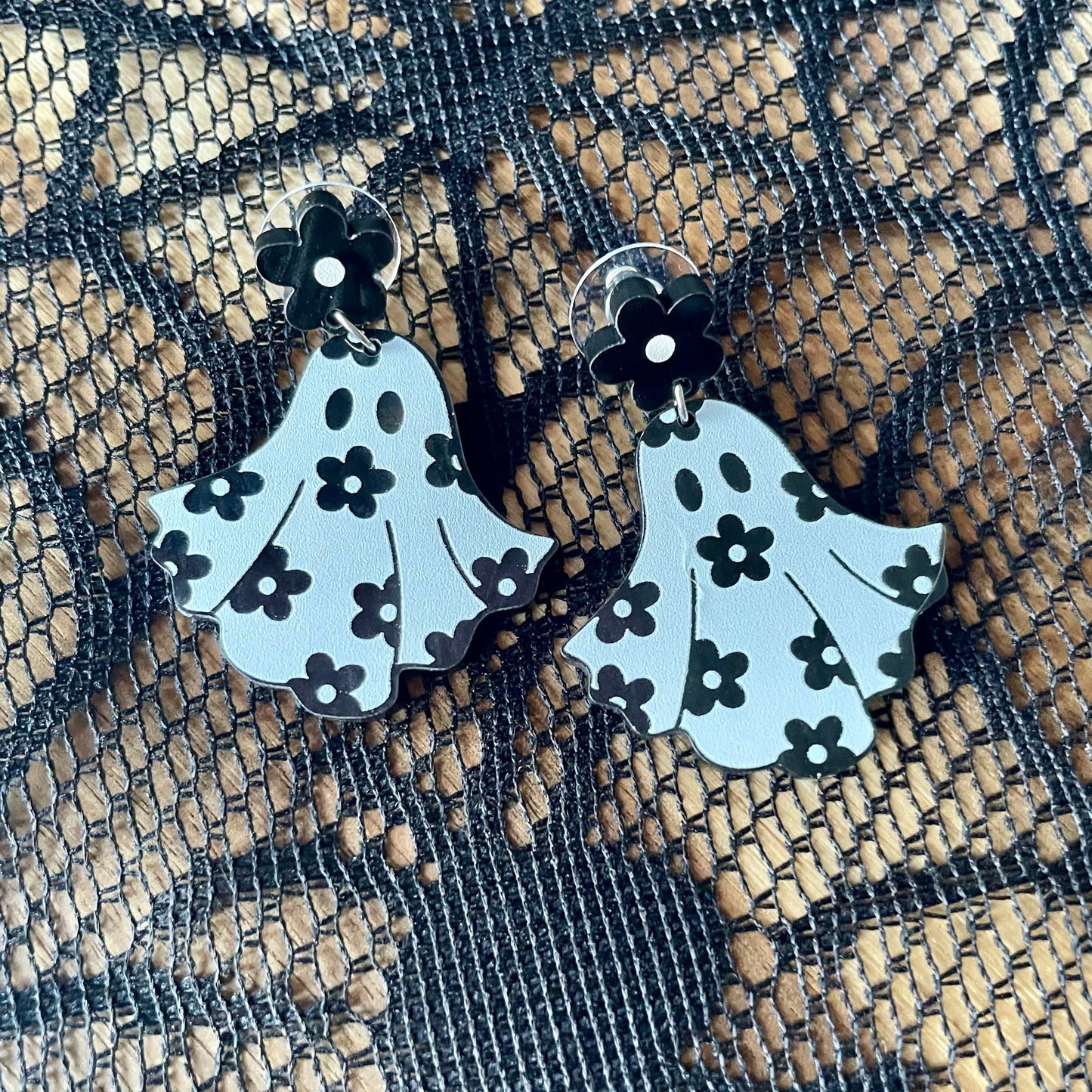 Retro Floral Ghost Earrings