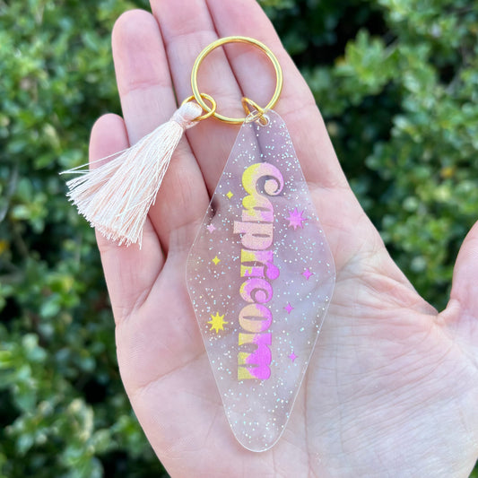 Glitter Zodiac Motel Keychain