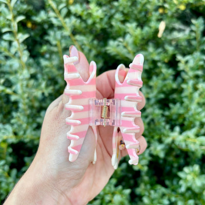 Pink Stripped Bow Claw Clip