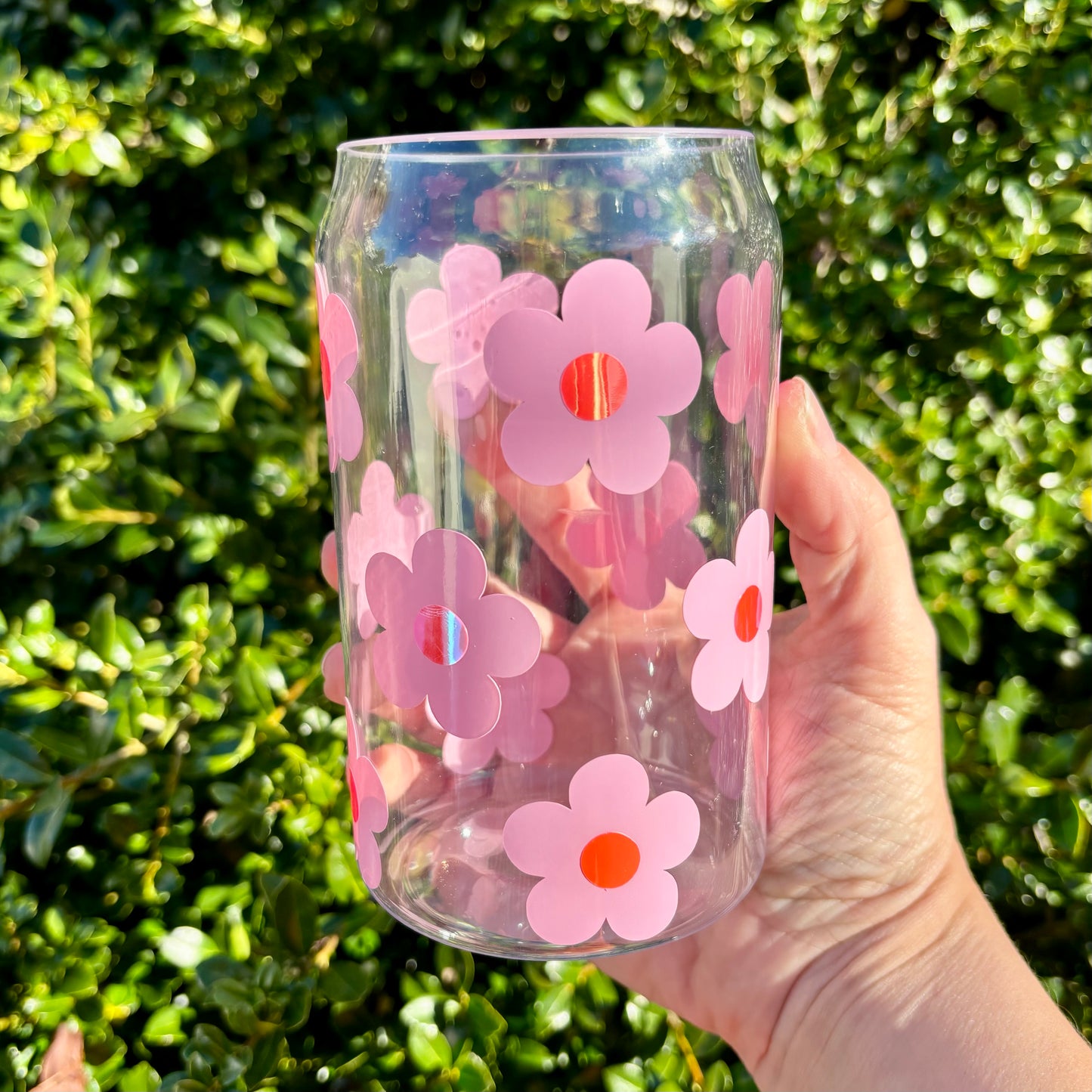 Pink Flower Beer Can Cup