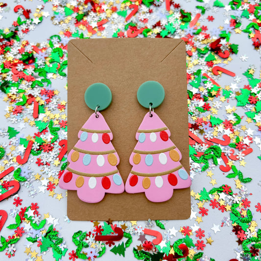 Pink Christmas Tree Earrings