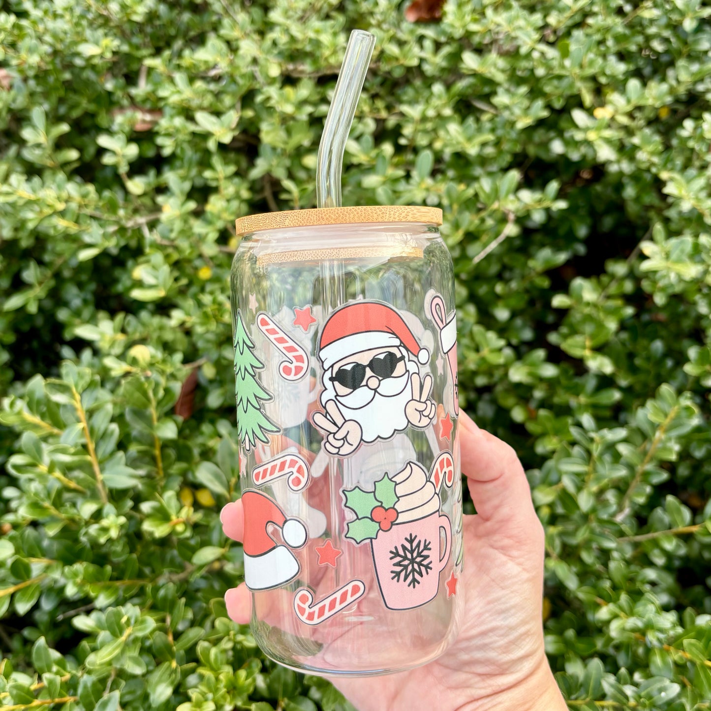 Retro Santa Beer Can Glass with Lid