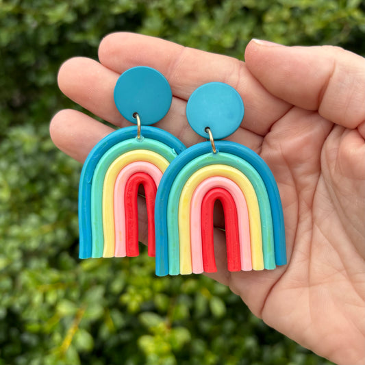 Teal & Red Rainbow Earrings