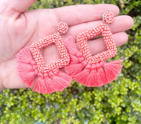 Beaded Tassel Statement Earrings