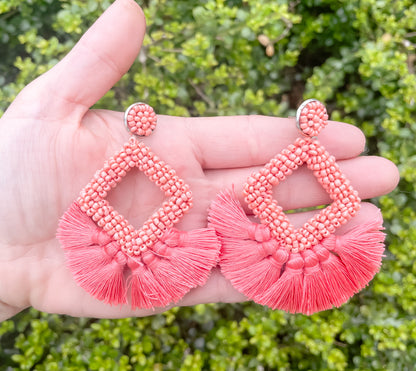 Beaded Tassel Statement Earrings