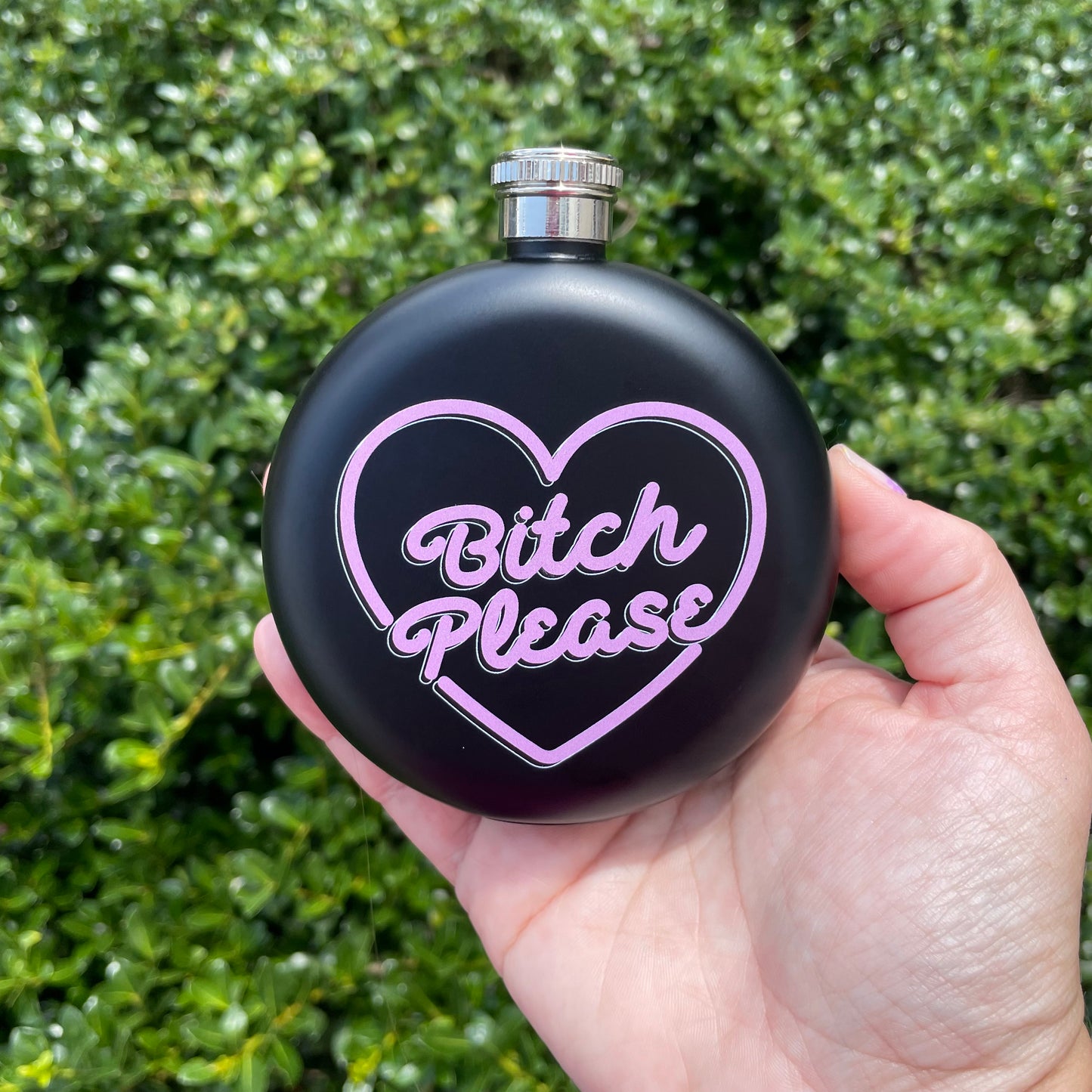 Black Round 'Bitch Please' Flask