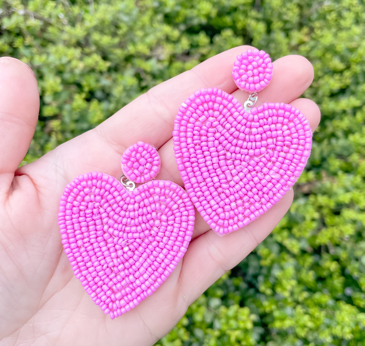 Pink Heart Beaded Earrings