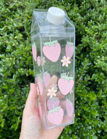 Strawberry Milk Carton Water Bottle