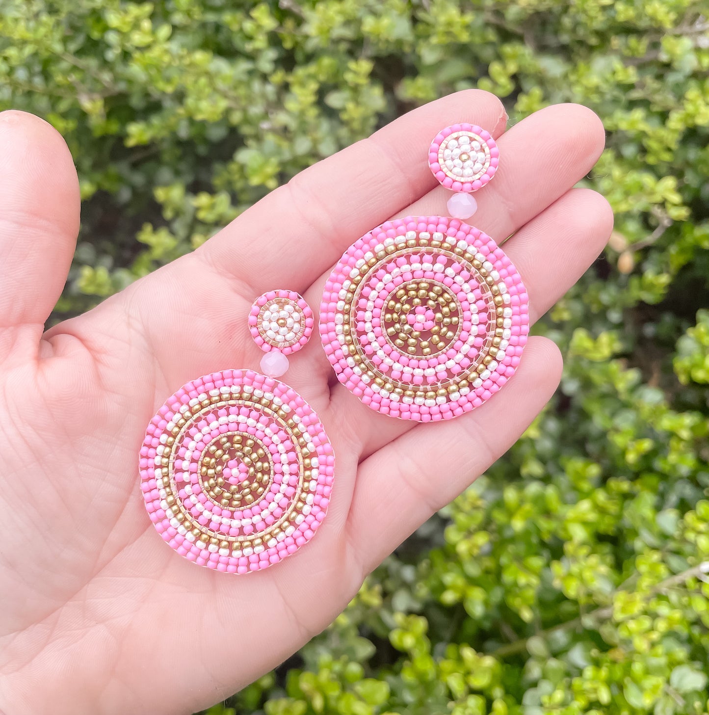 Pink & Gold Beaded Earrings