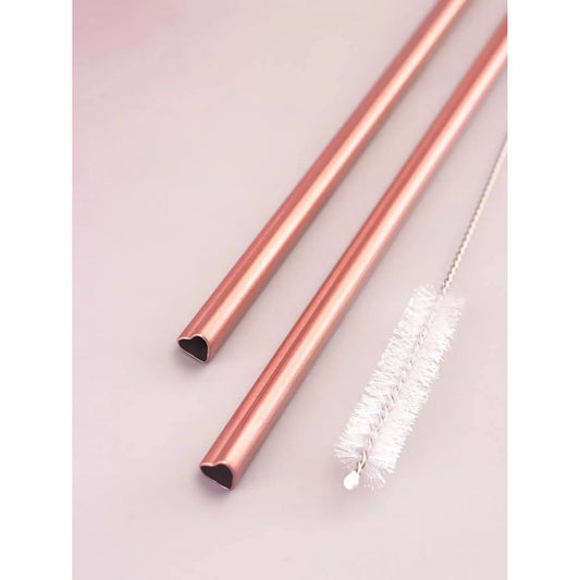 2pc Rose Gold Stainless Steel Straw