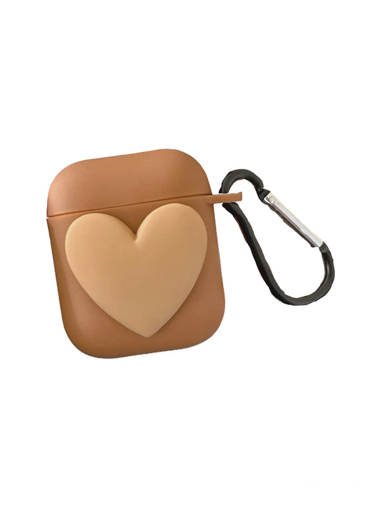 Brown Heart Solid Airpod Case