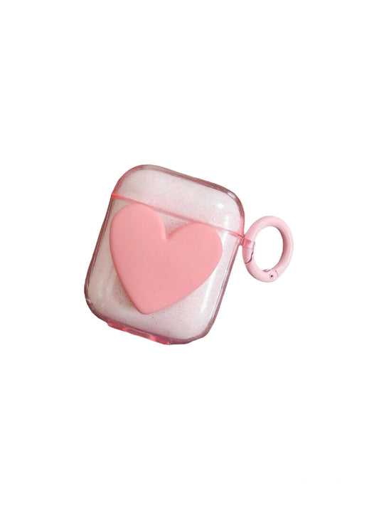 Pink Heart Clear Airpod Case